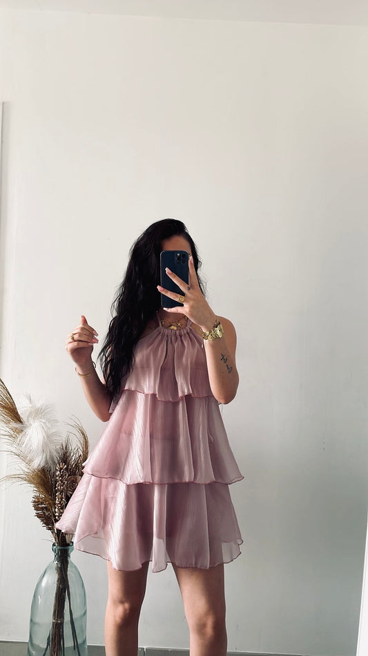 Robe courte à volant brillante